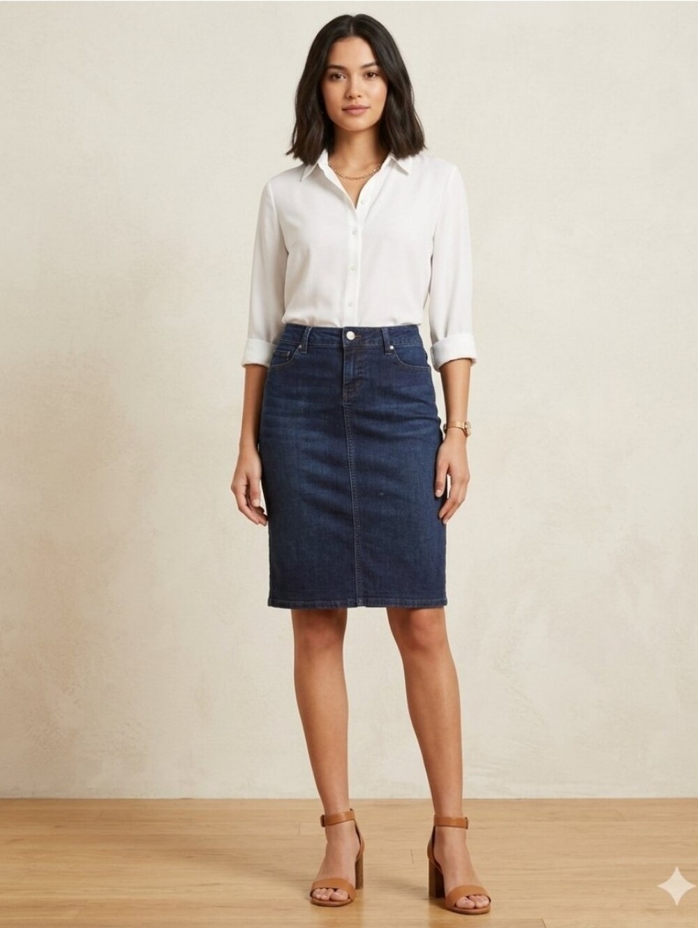 New York & Company Denim Jean Skirt Women's  Dark Straight Pencil Cotton Blend 2